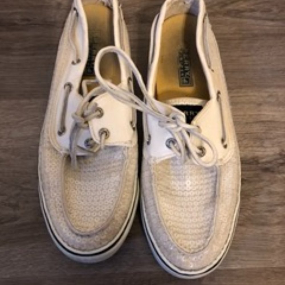 White Sparkle Sperry Boat Shoes